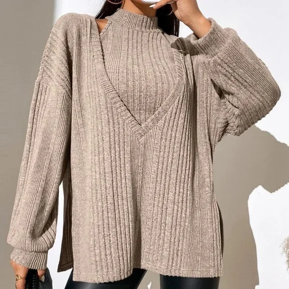 Casual Set Slit Hem Top & Halter Top Trendy Now - Picture 4 of 4